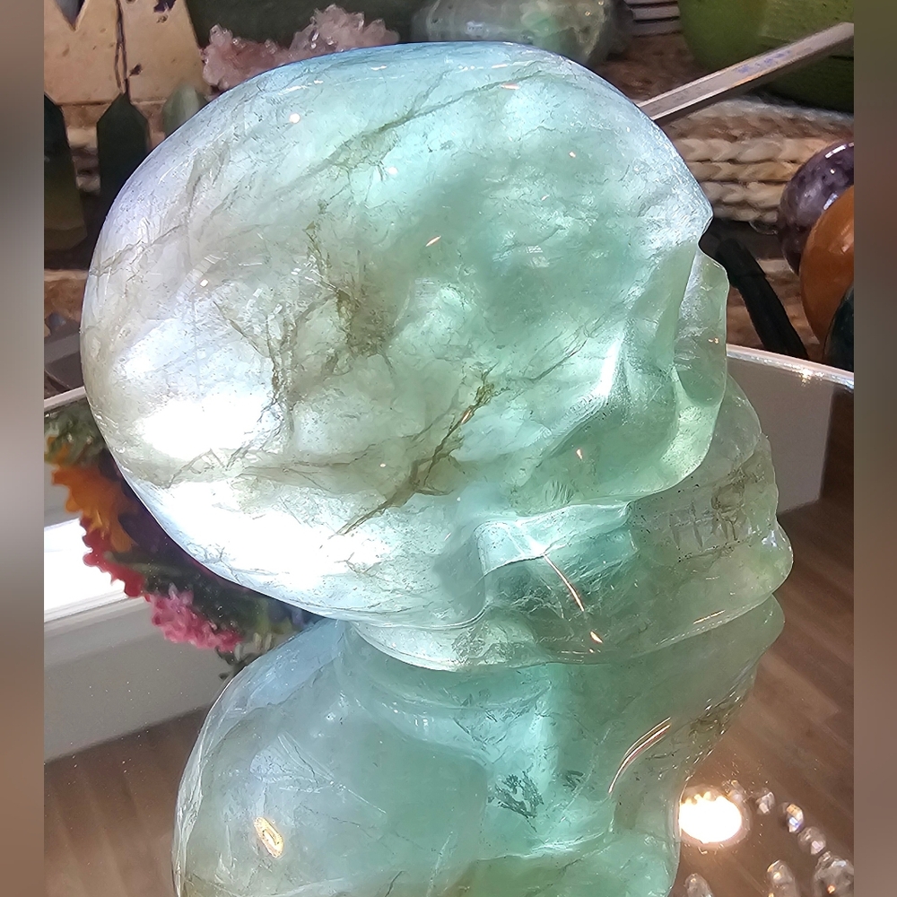 Fluorite Crystal Skull 3.4" X 2.8 1.10lbs
